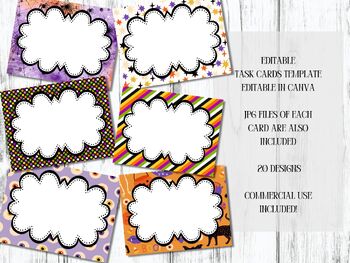 Preview of Halloween Task Cards Templates, Editable in Canva and PNG files