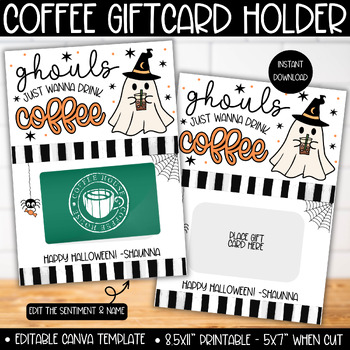 Preview of Halloween Teacher Appreciation Gift Card Holder, Teachers Staff Coffee Gift Tag