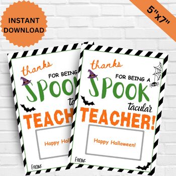 Preview of Halloween Teacher Gift Card Holder Printable, Fall Teacher Gift, Spooktacular
