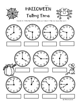 halloween telling time to the quarter hour practice worksheet tpt