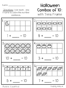 Halloween Tens Frame: Making Combos of 10 (Basic Facts - Number Sense)