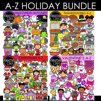 Preview of Halloween, Thanksgiving, Christmas, Valentine A-Z Clipart: Alphabet Bundle