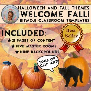 Preview of Halloween, Thanksgiving, & Fall Bitmoji Classroom Templates