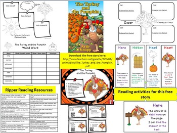 Preview of Halloween & Thanksgiving: Free book: "The Turkey and the Pumpkin"  + activities