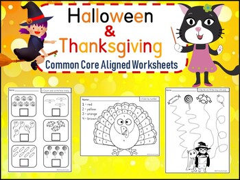 Preview of Halloween & Thanksgiving Math - Worksheets, Color by Number, Sorting, Counting