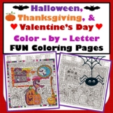 Halloween, Thanksgiving, & Valentine's Day Color-by-Letter