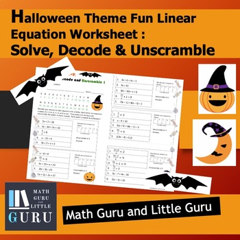 Preview of Halloween Theme Fun Linear Equation Decode & Unscramble Worksheet
