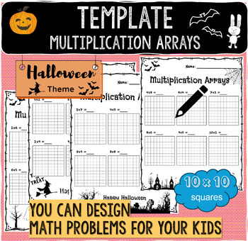 Preview of Halloween Theme Multiplication Arrays (10x10) Worksheet | Blank Grids