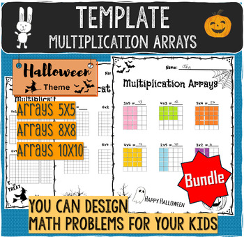 Preview of Halloween Theme Multiplication Arrays Worksheet | Bundle 5x5,8x8,10x10