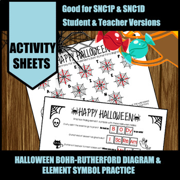 Preview of Halloween Themed Bohr-Rutherford Diagram Bohr model and Element Symbol Practice