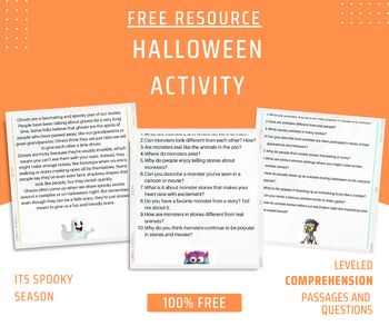 Preview of Halloween Themed Comprehension Pack: Levels 1-5