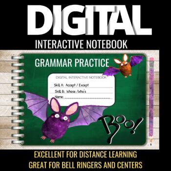 Preview of Halloween Themed Digital Interactive Notebook Grammar Practice