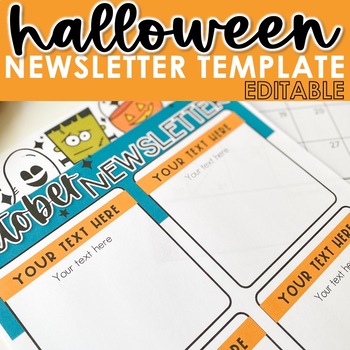 Preview of Halloween Themed Editable Classroom Newsletter and Calendar Templates