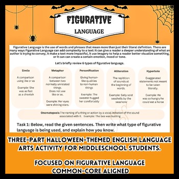 Preview of Halloween-Themed Figurative Language ELA Activity w/ Creative Writing Element!