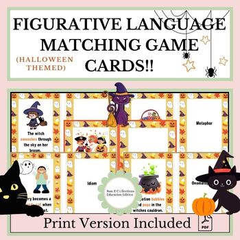 Preview of Halloween Themed Figurative Language Matching Game Cards