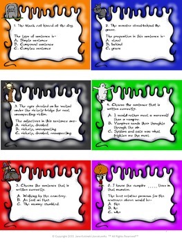 Halloween Themed Grammar Review with 30 Task Cards by Literature4u