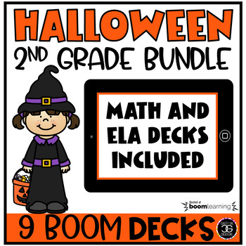 Preview of Halloween Themed Math and ELA BOOM™ Task Card BUNDLE