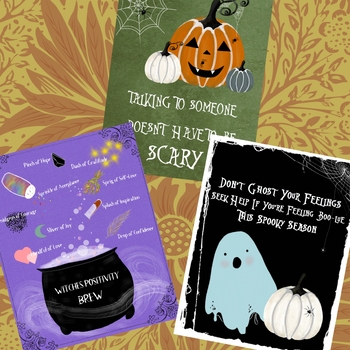 Preview of Halloween Themed Mental Health Posters, Handouts, or Office Decor | Counseling