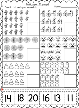 Halloween Themed Numbers Cut and Paste Worksheets (1-20): | TpT