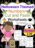 Halloween Themed Numbers Cut and Paste Worksheets (1-20):
