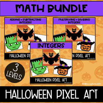 Preview of Halloween Themed Pixel Art BUNDLE for Middle School Math