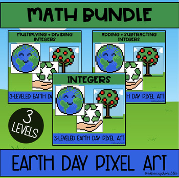 Preview of Earth Day Themed Pixel Art BUNDLE for Middle School Math