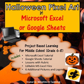 Preview of Halloween Themed Pixel Art - Microsoft Excel  Google Sheets | Distance Learning