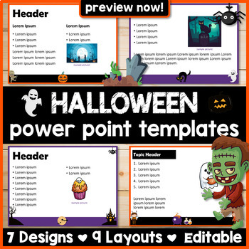 Preview of 7 Halloween-Themed Power Point Templates (Editable)