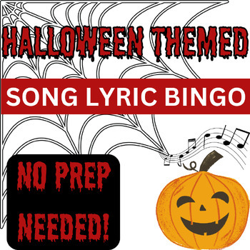 Preview of Halloween Themed - Song Lyric - Bingo - Fall, Games, Activity, Classroom, Fun