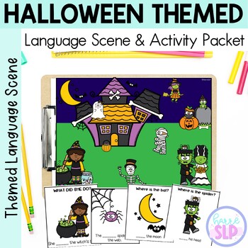 Halloween Themed Speech Therapy Scene and Language Activities by Harre SLP