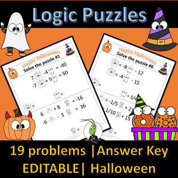 Preview of Halloween Themed Systems of Equations | Number Sense Logic Puzzles | Algebra 1