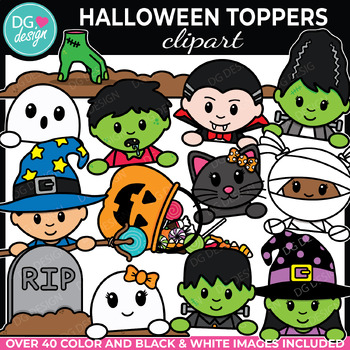 Halloween Toppers Clipart | Halloween Kids | Spooky Clipart | TPT