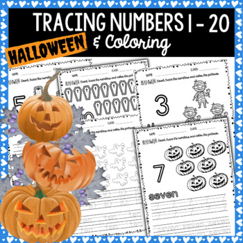 Preview of Halloween Tracing Numbers 1-20 l Coloring pages