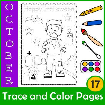 Preview of Halloween Tracing and Coloring Pages | Fine Motor Skills | Morning Work