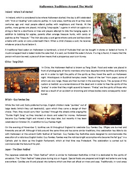 Preview of Halloween Traditions Around The World - Reading Comprehension Text