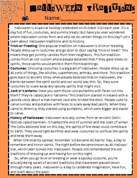 Halloween Traditions Reading Comprehension by Fab In Grade Five | TPT