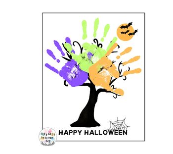 Preview of Halloween Tree Handprint Art Print Printable Template / DIY Black Tree