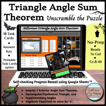 Preview of Halloween Triangle Angle Sum Theorem Selfchecking Digital Unscramble the Puzzle