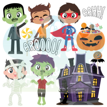 Trick Or Treaters Clipart - Boys (Lime and Kiwi Designs) | TpT