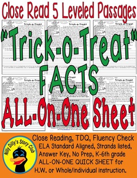 Preview of Halloween: Trick-o-Treat SAFETY Fun FACTS Close Reading 5 Leveled Passages