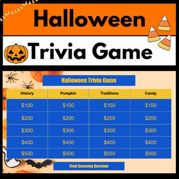 Preview of Halloween Trivia Game | Middle School and High School | Jeopardy-Style