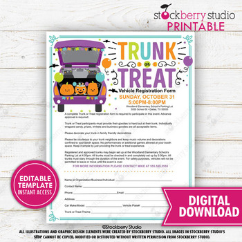 Preview of Halloween Trunk or Treat Vehicle Car Registration Form School Sign Up Sheet