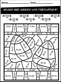 Halloween Two Digit Addition and Subtraction WITH Regrouping Color by Code