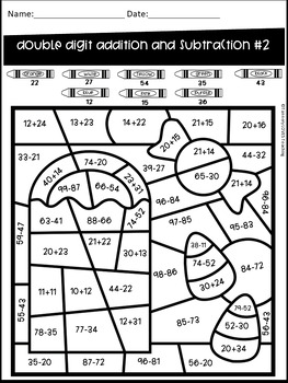 Halloween Two Digit Addition and Subtraction without Regrouping Color ...