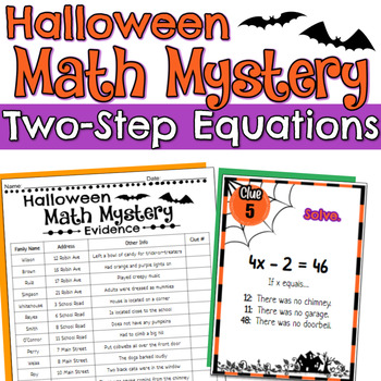 Preview of Halloween Two Step Equations Math Mystery Activity - 2 Step Equation Practice!