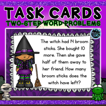 Preview of Halloween Two-Step Word Problem Task Cards