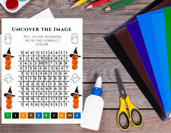 Preview of Halloween | Uncover the Image | Number & Color Recognition |1-10 | Math Activity