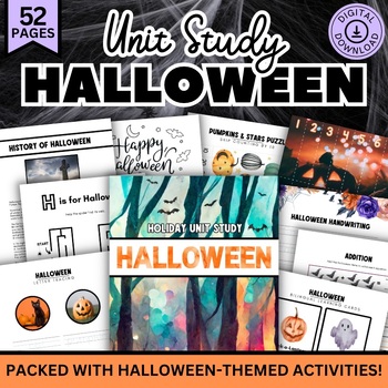 Preview of Halloween Unit Study, Halloween Worksheets, Halloween Games, Pre-K and up