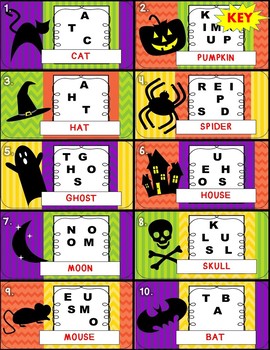 Halloween Unscramble Cards and Worksheets by Katherine Elayne | TpT