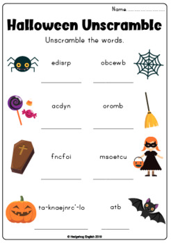 Halloween Unscramble Worksheet by Hedgehog English | TpT